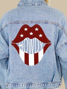 Women's Howdy Maroon Lips Denim Jacket